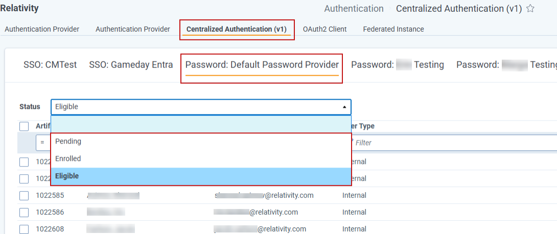 Centralized Authentication - Password Provider Status field