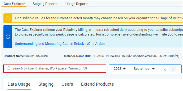 Quick search options - search by Client, Matter, or Workspace (Name or ID)