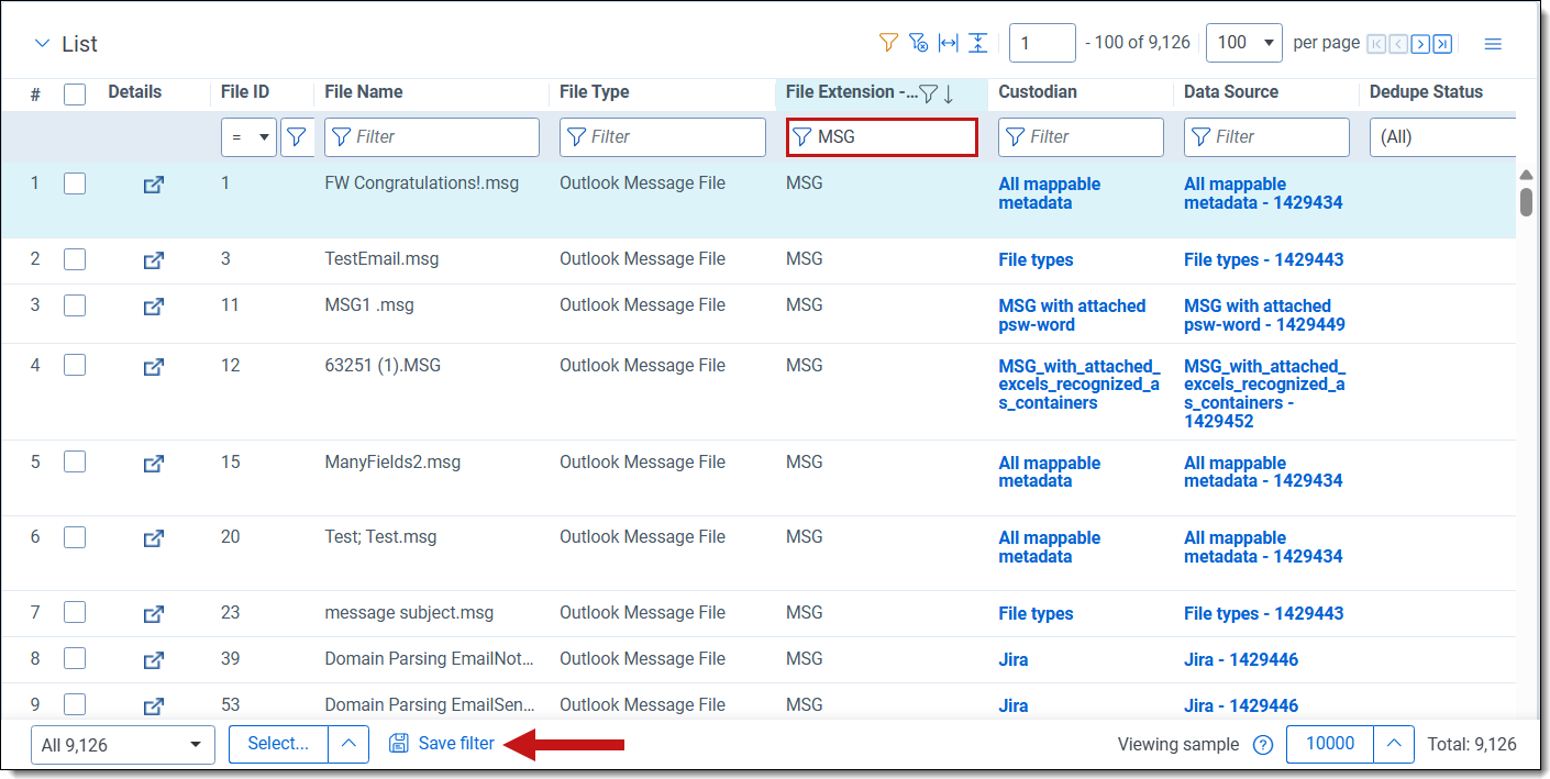 The saved filter button at the bottom of the files tab screen.
