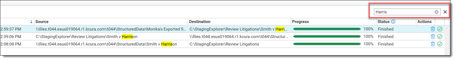 Sample criteria in Search filter box