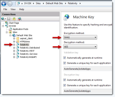 machine key settings for the IIS on Windows Server 2008 R2