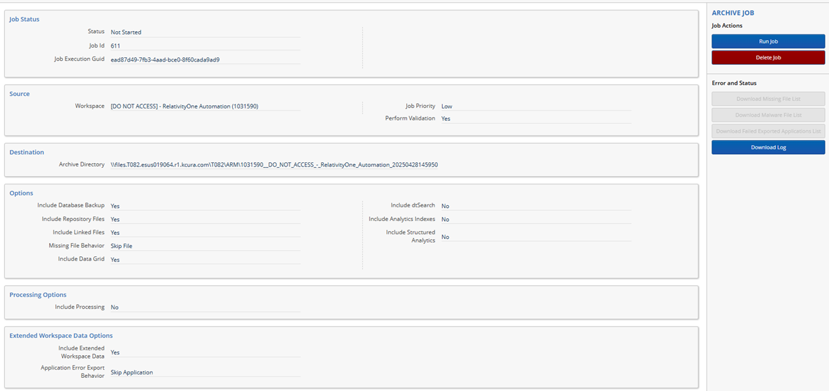Click to expand Archive job details