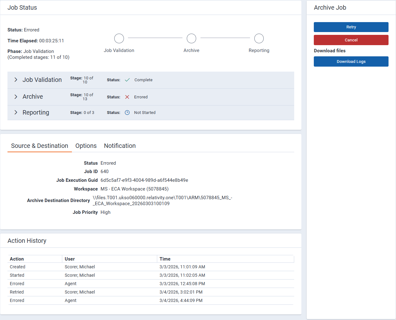 Running an Archive job.