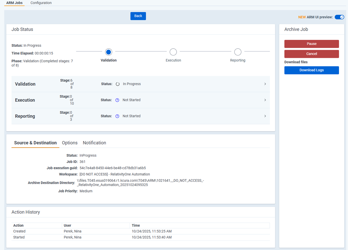 Running an archive job