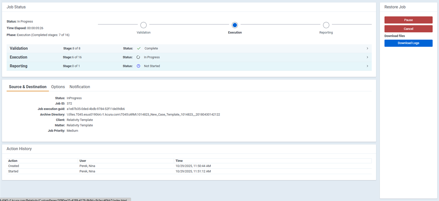 Running a restore job