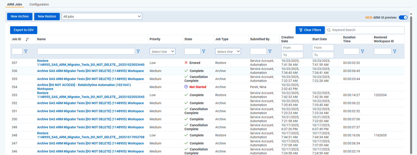 Click to expand The ARM Jobs page