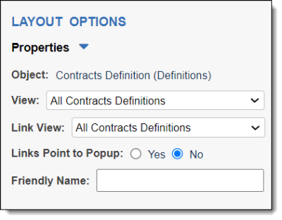 An image of layout options for the Contracts Definitions object.