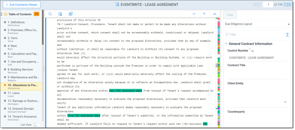 An image of a contract's section displayed in the Contracts Viewer.