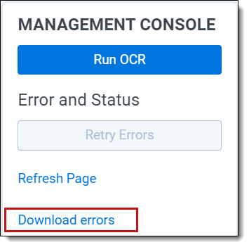 An image of the Management Console with the Download errors button selected.