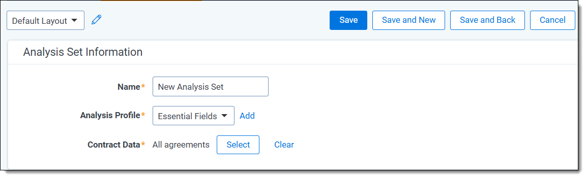 An image of  a New Contracts Analysis Set being created