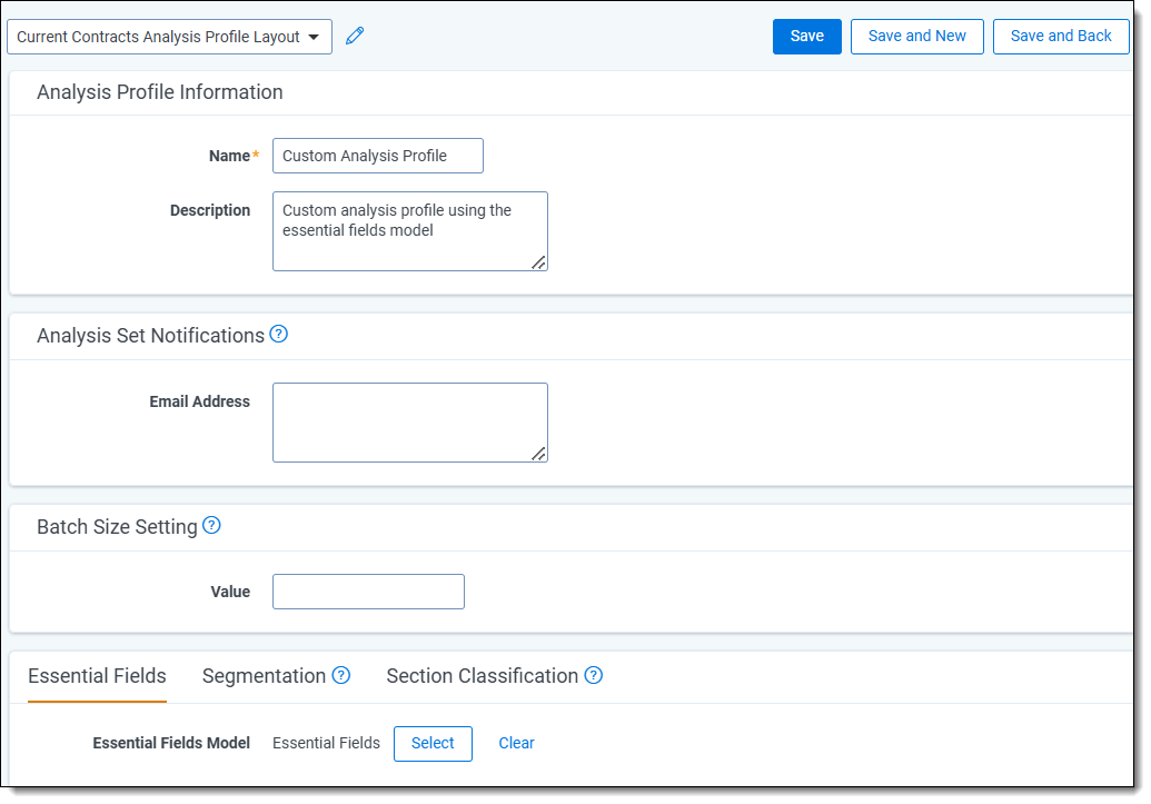 An image of New Contracts Analysis Profile options