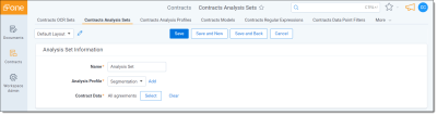 An image of the New Contracts Analysis Set page with the Segmentation analysis profile selected.