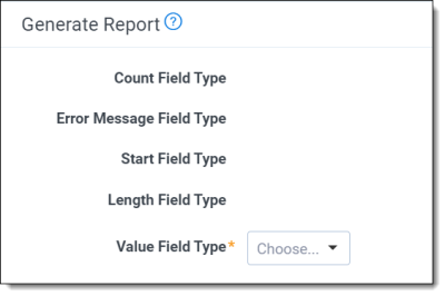 An image of the Generate Report section and Value Field Type selector.