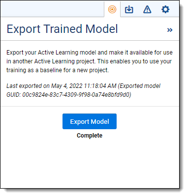 Trained Model Export panel - completed export