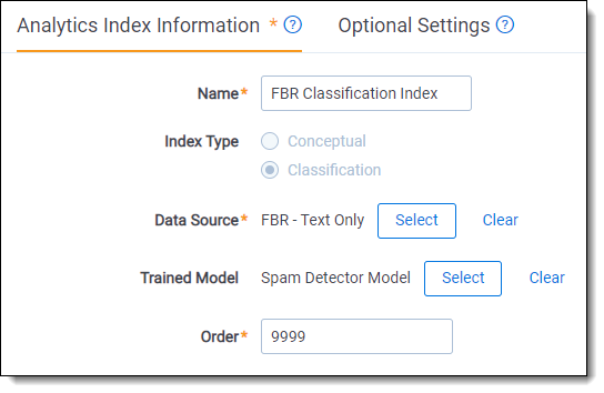 Analytics index edit screen