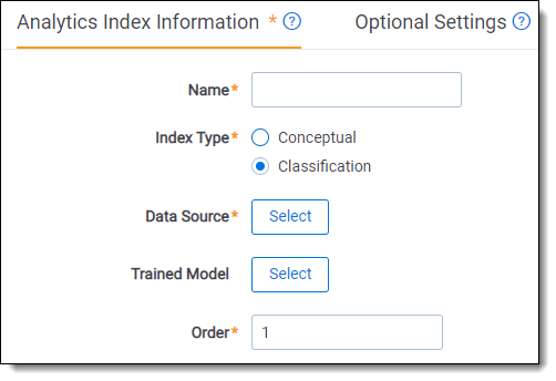 Classification index creation fields