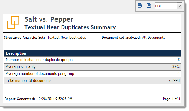 Example Textual Near Duplicates summary report
