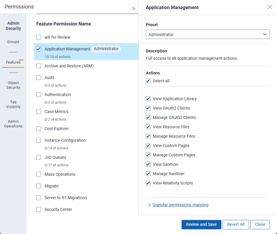 Feature Actions - Application Management