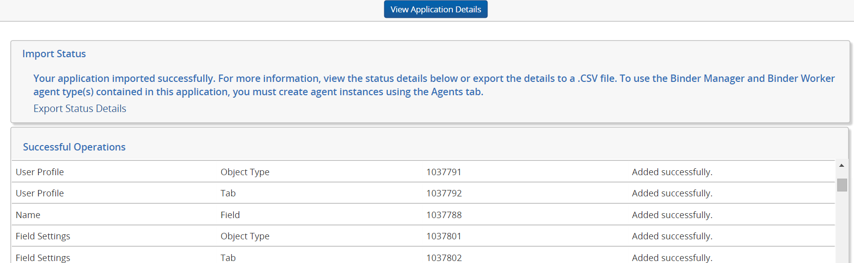 Application import status columns