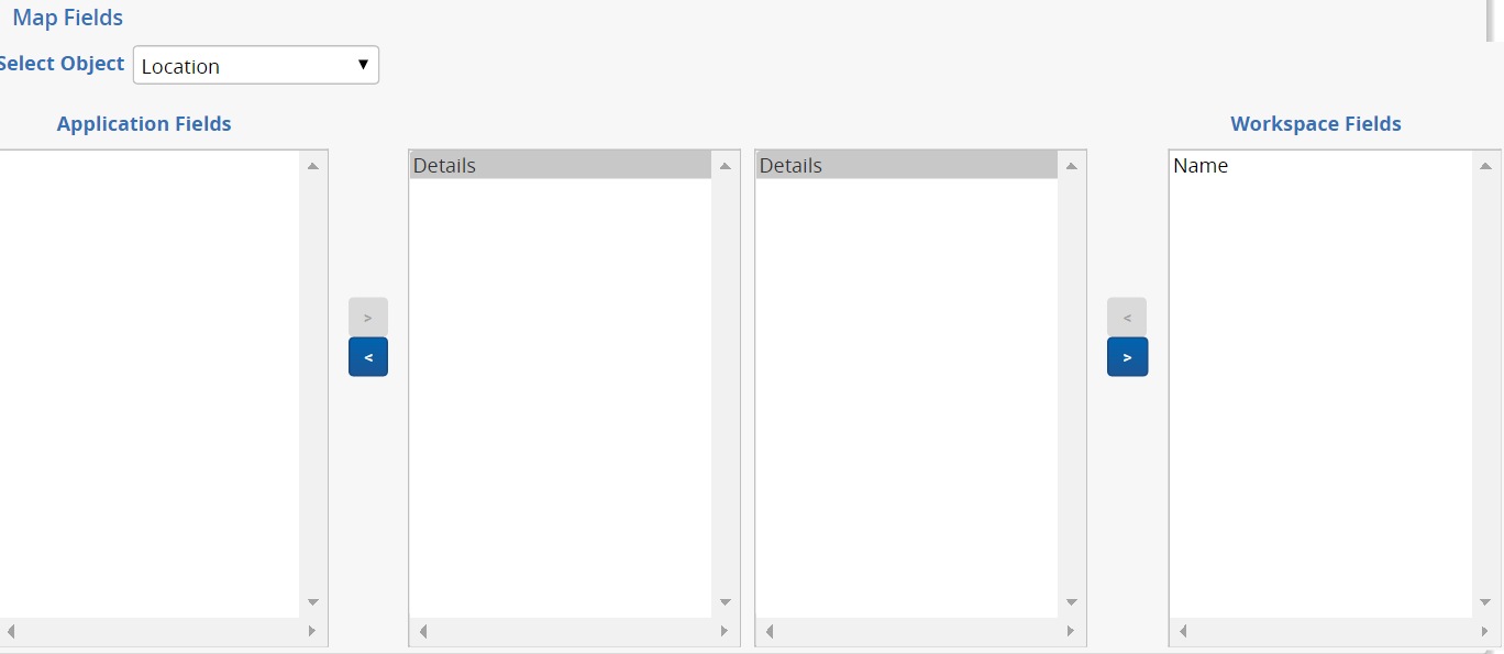 Map Fields section with Details fields mapped in application and target workspace