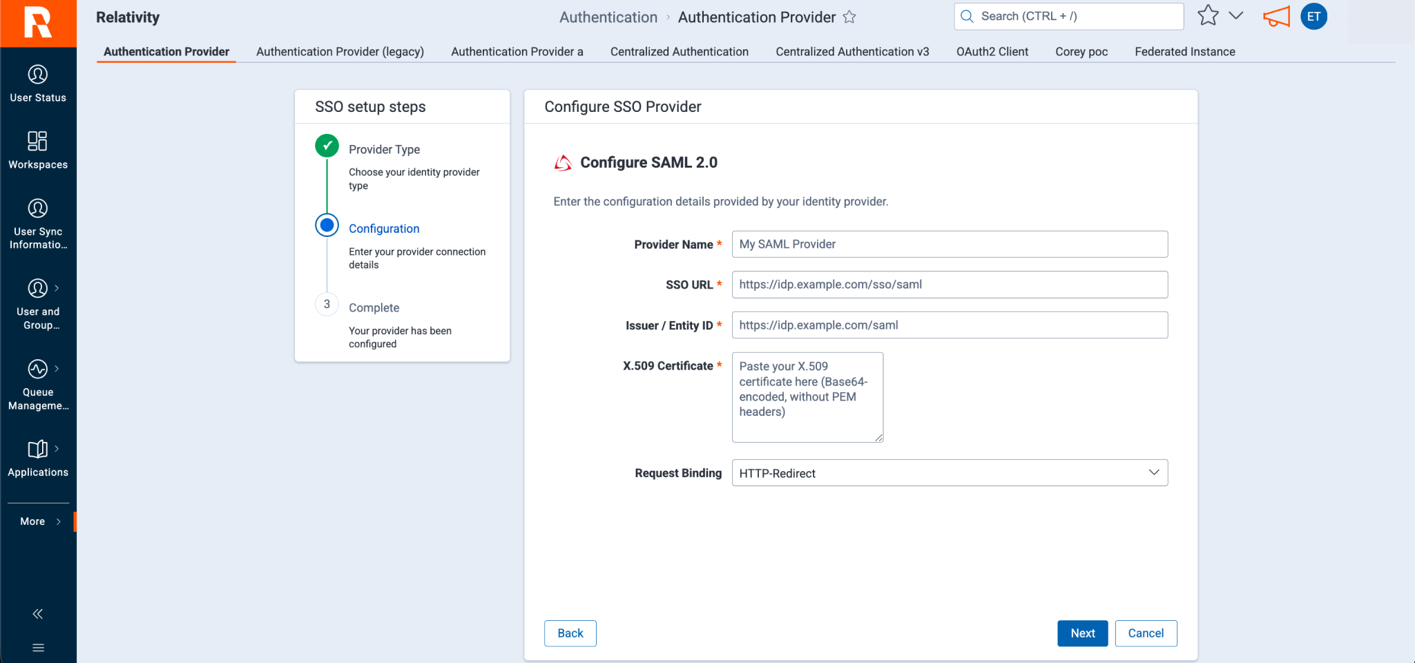 Custom Configuration SAML