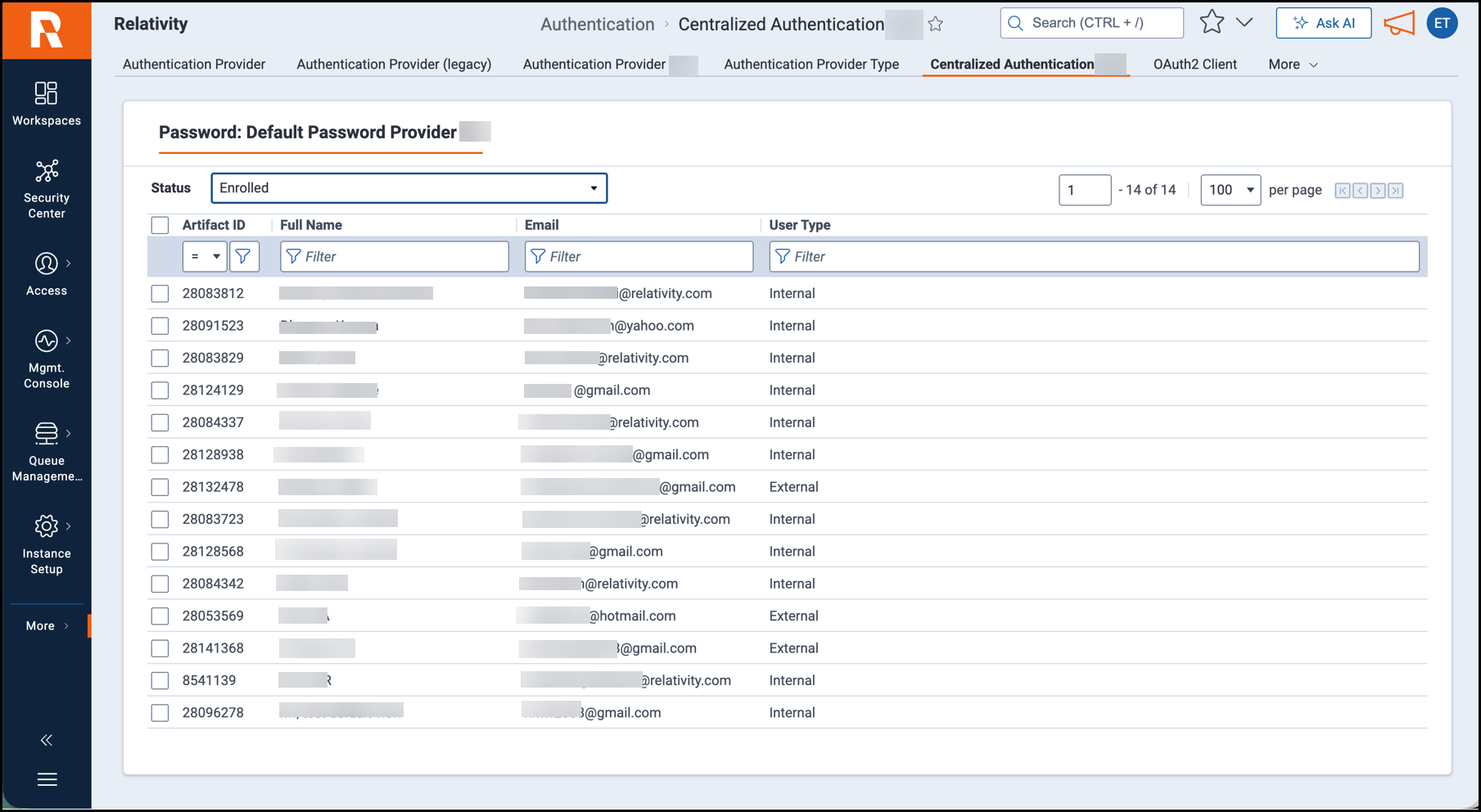 Enrolled Users Tab