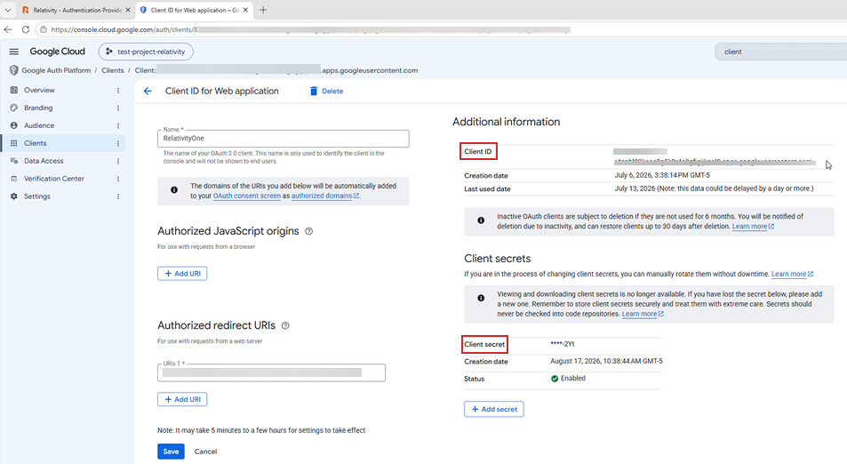 Google Cloud Client ID & Client Secret
