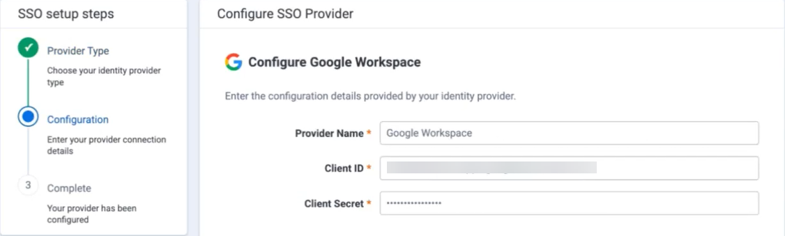 Google workspace SSO provider setup