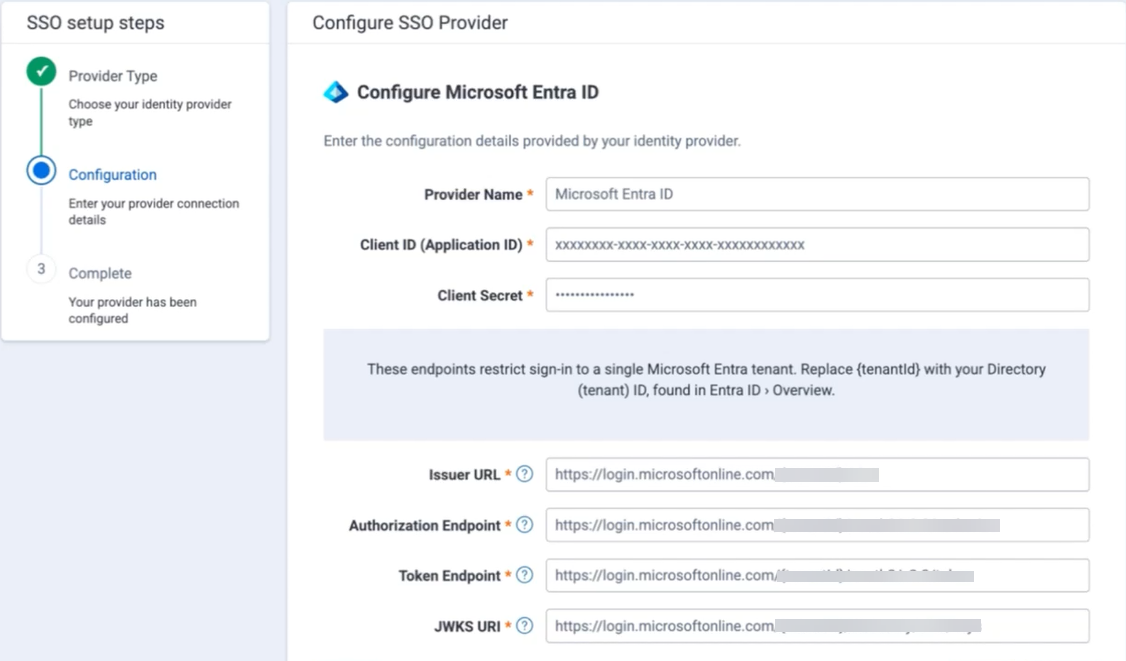 Microsof Entra Configuration settings