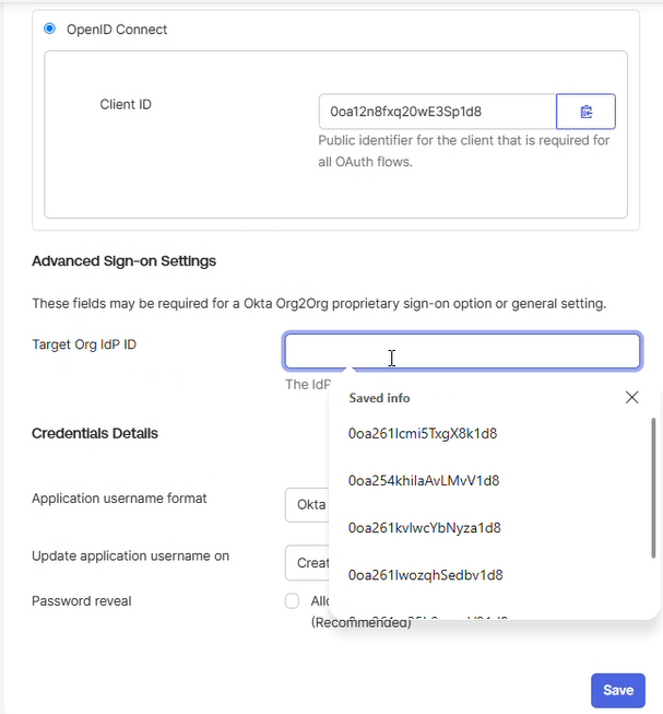 Paste Target Org IdP into Okta