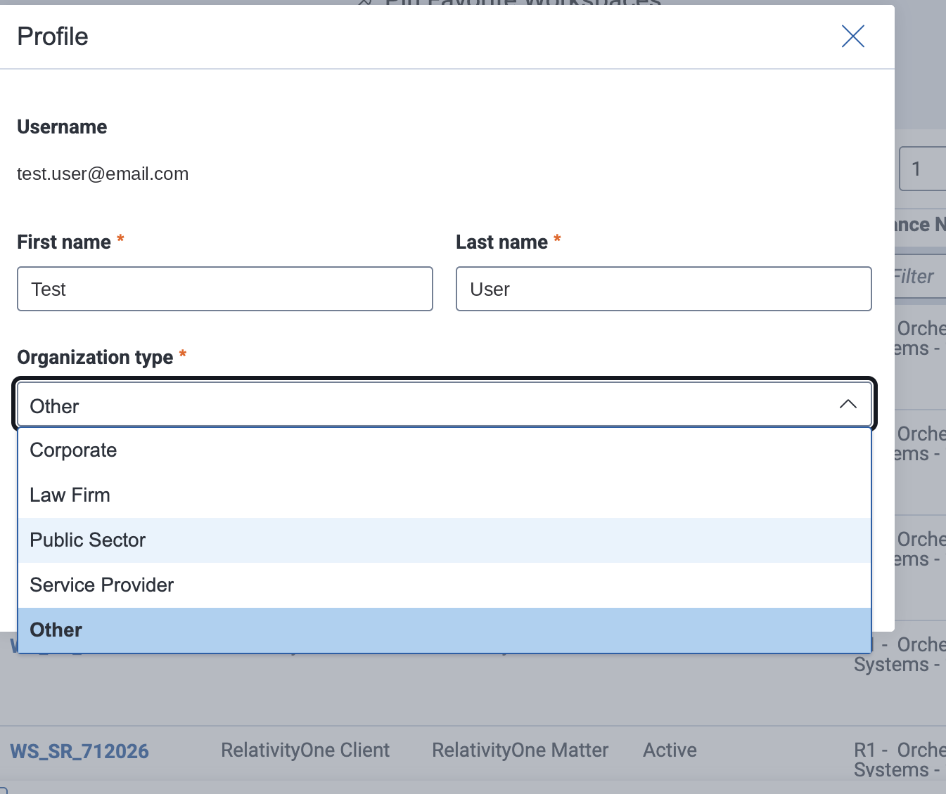 Organization type options