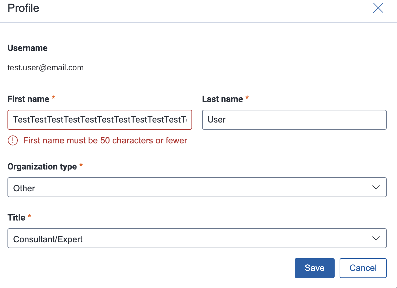 First name validation error