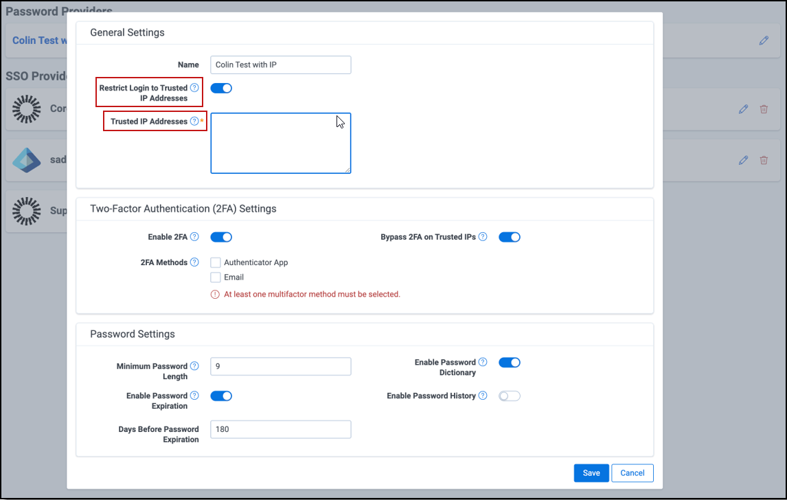 General Settings (Add trusted IP addresses)