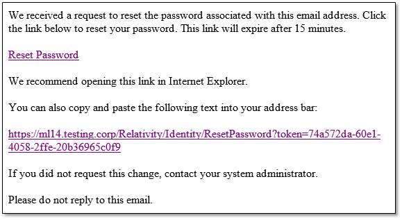 Password request email
