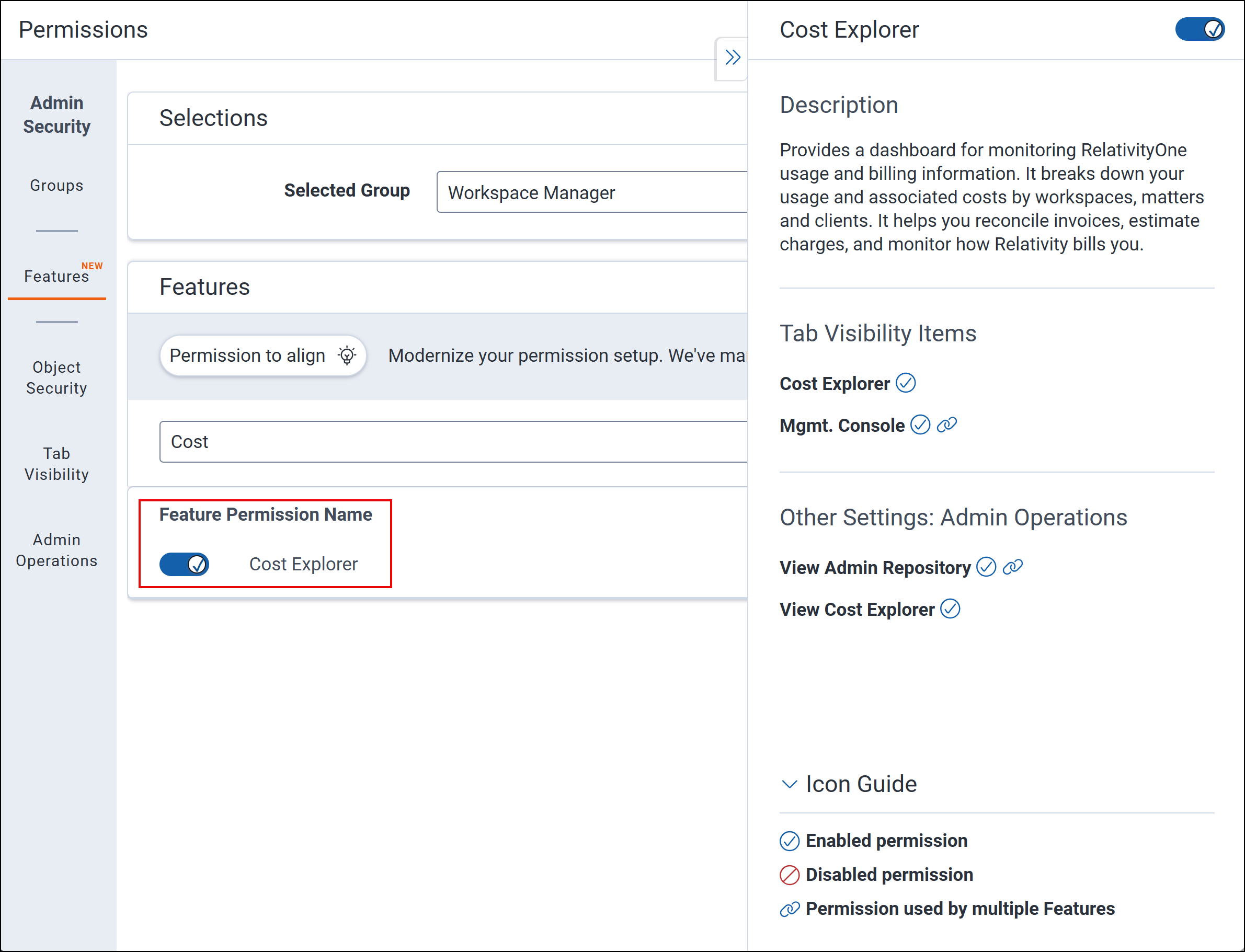 Feature permissions toggle for Cost Explorer
