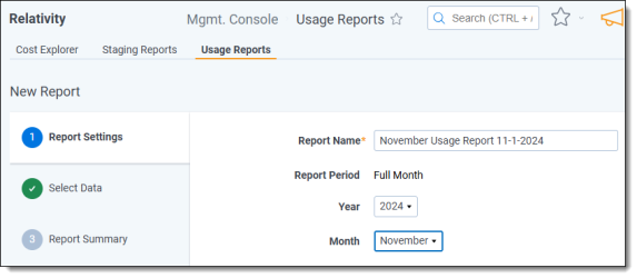 Report Settings tab of Usage Reports