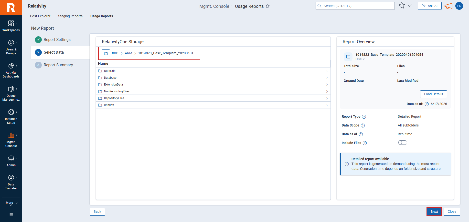 On demand Staging Report window