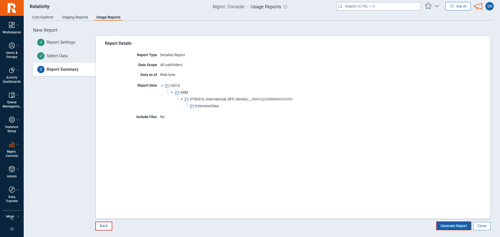 Staging Report review window