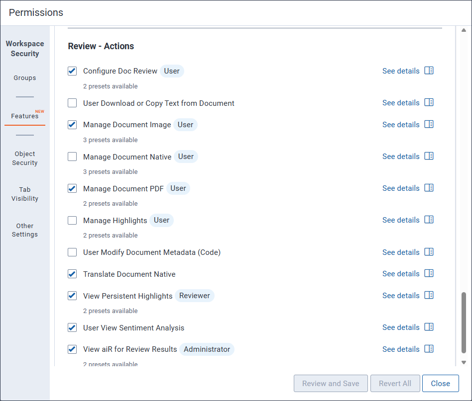The Choices Feature permissions are selected.
