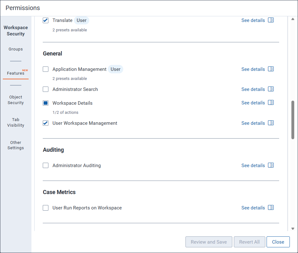 The Dashboards Feature permissions are selected.