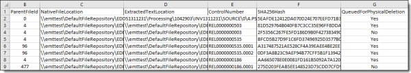 Exported columns in Excel