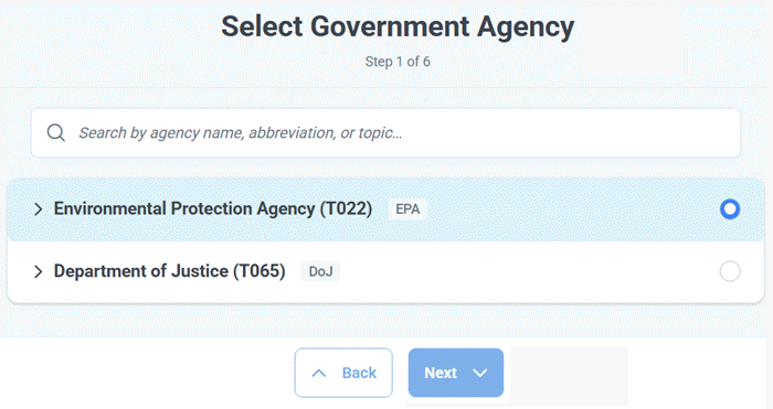 Step one of creating a foia request is to select the target government agency.