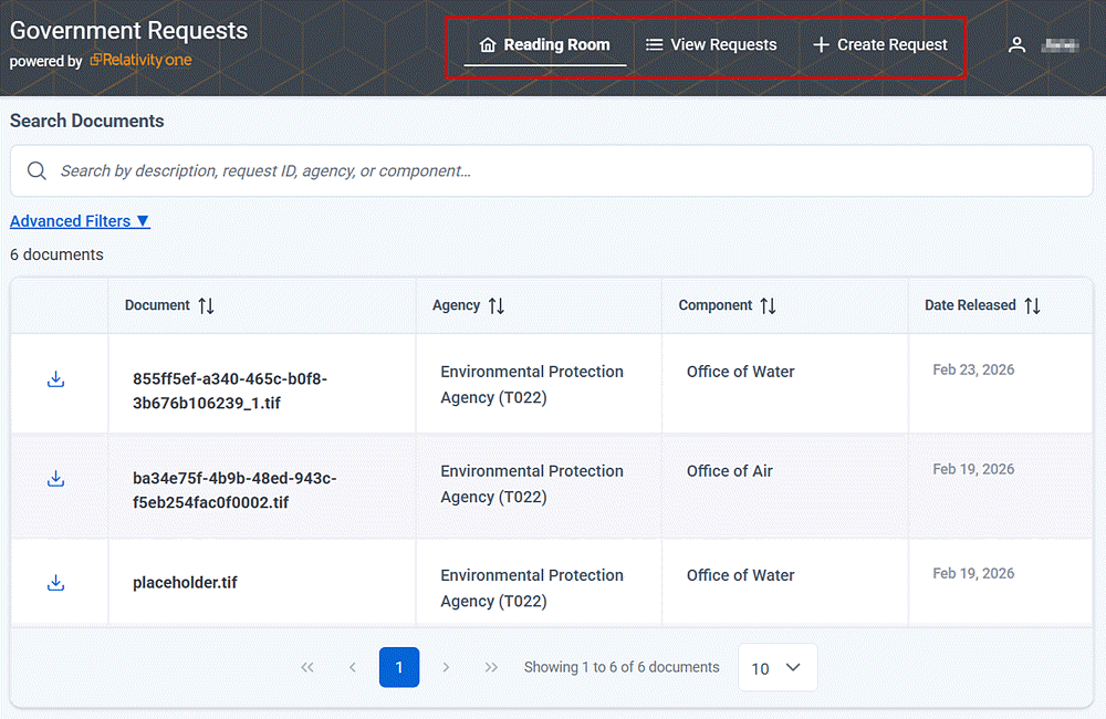 The Reading Room is where you can find released documents, and submit new requests for documents.