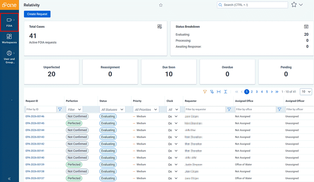 RelativityOne FOIA portal for agency access.