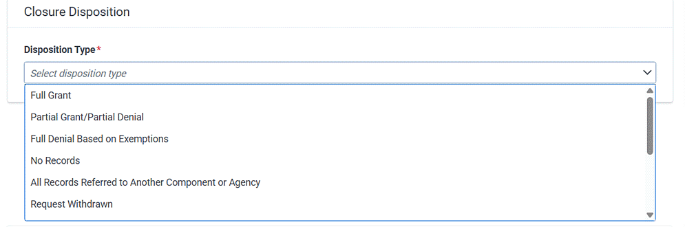 Select from the disposition type options.