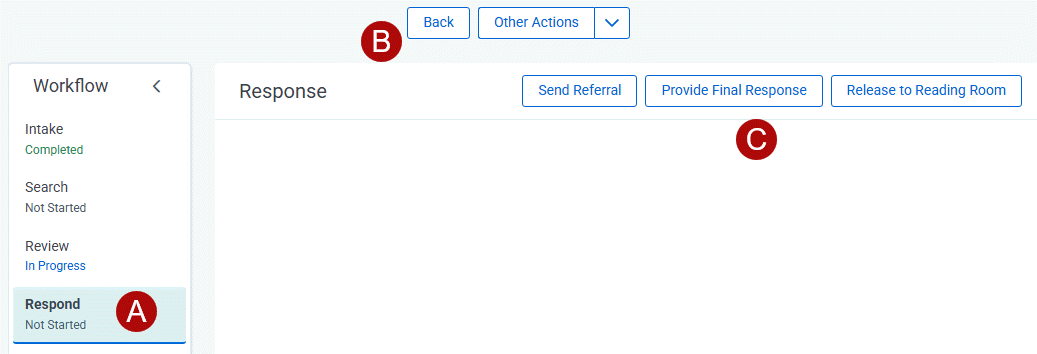The respond landing page showing workflow steps and action buttons.