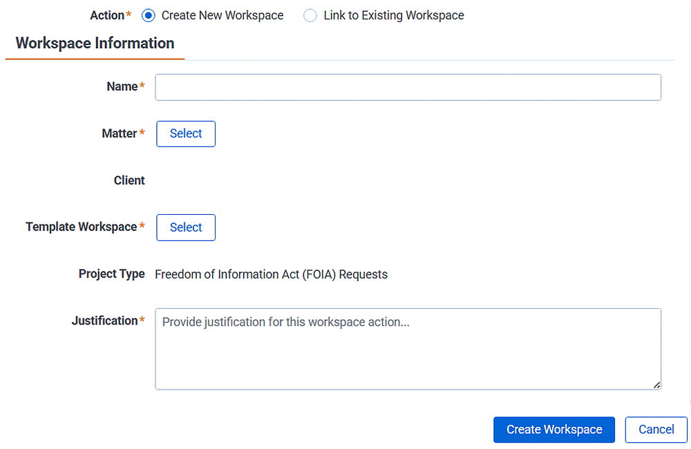Create a new workspace for uploading review documents.