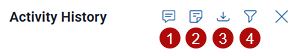 The icons appearing in the Activity History pane.