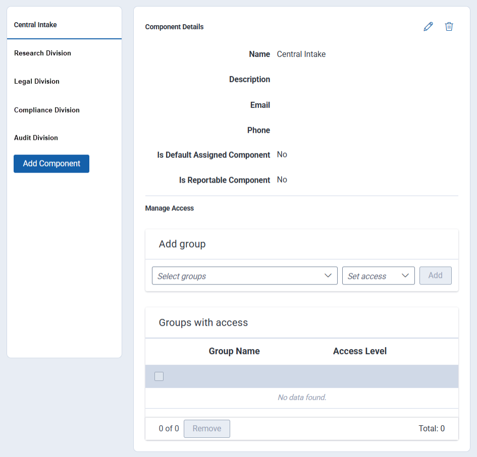 The landing screen for managing agencies and sub-agencies.