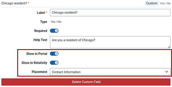 Edit a custom field to hide it from the portal or Relativity.